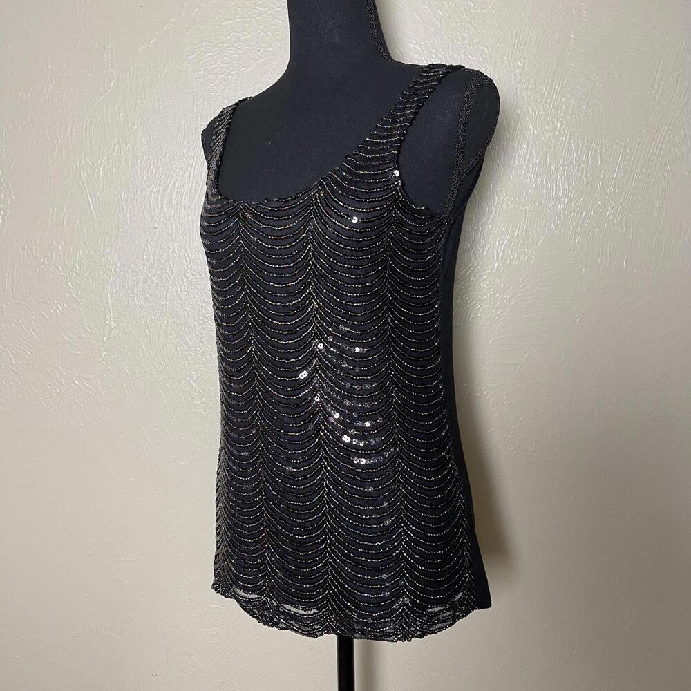 Damaged Charlotte Russe Black Rainbow Thread Sequin Tank Top – Medium